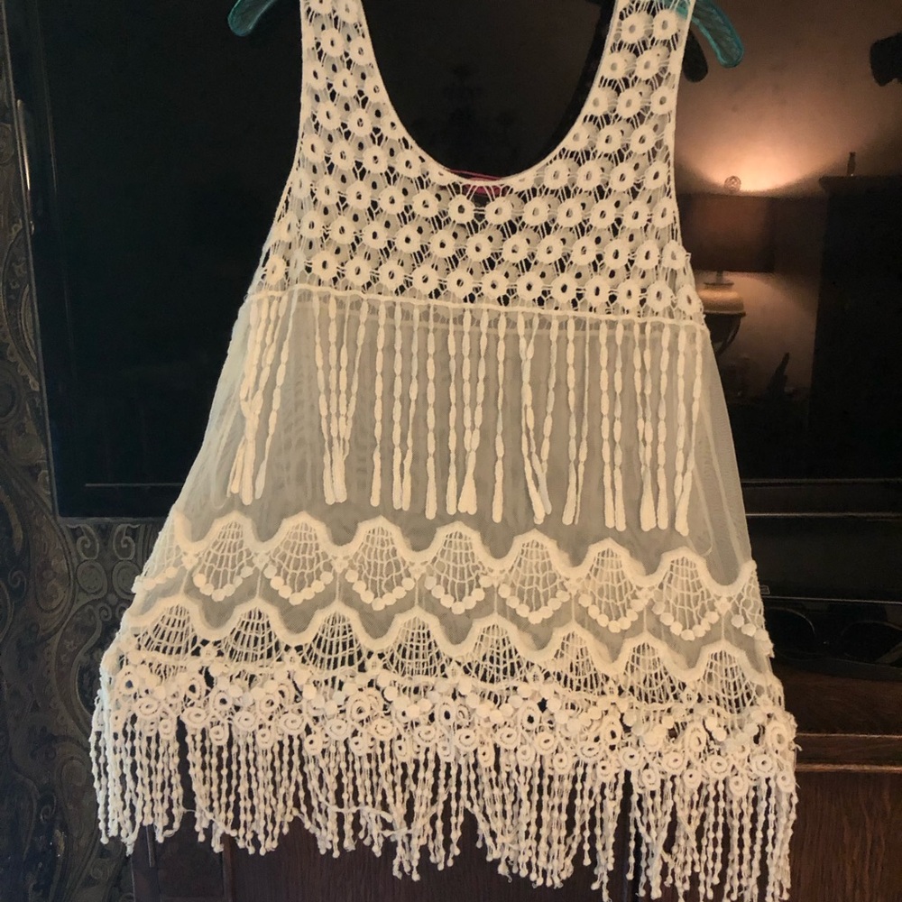 Say What? White fringe Embellished Tank Top